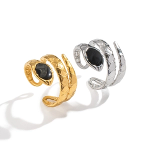 Adjustable snake-shaped rings in gold and silver finish with detailed scale texture