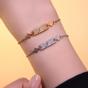 Fashion Stainless Steel Zircon Bracelet For Women Rectangular Bar Geometric Simple Light Luxury Jewelry Accessory