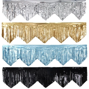Metallic fringe foil curtains in silver gold blue black with wavy edge party backdrop