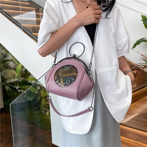 Vintage purple chain shell bag with ornate metal handle and embroidery for evening dinner