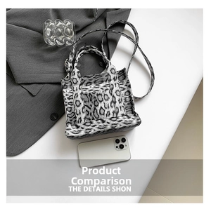 Detailed top view of leopard print mini crossbody bag with phone for size comparison