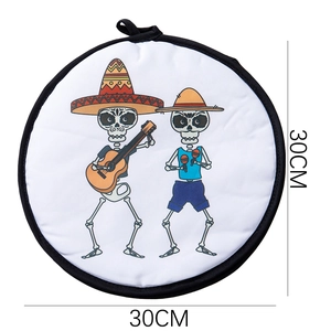 30cm round insulated tortilla warmer with Day of the Dead Mexican skull illustration