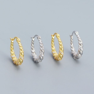 925 Sterling Silver Hoop Earrings Twisted Texture Cubic Zirconia Micro Pave Elegant Fashion Jewelry For Women