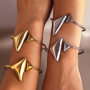 Minimalist 18K gold and silver plated stainless steel open bracelets with triangle ends