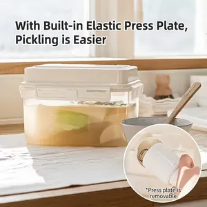Korean style airtight kimchi fermenting container with adjustable pressing plate