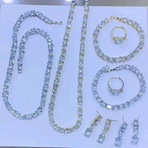 Hip Hop Micro Pave Zirconia Jewelry Copper Gold Plated Necklace Bracelet Earrings Ring For Women Men Party Accessories