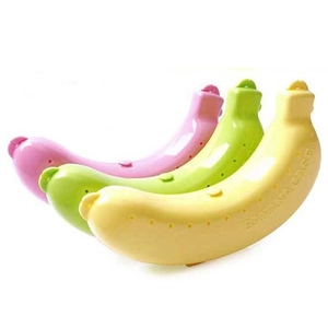 Portable plastic banana case protector in yellow, green, and pink for outdoor fruit storage