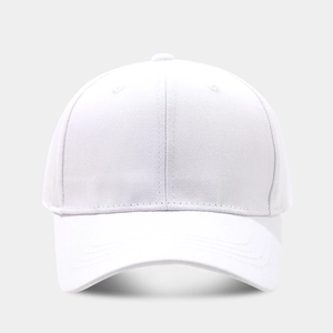 Detailed view of the pure white cotton baseball cap showing six-panel stitching and texture