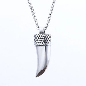 Fashion vintage wolf tooth pendant necklace in silver stainless steel with box chain