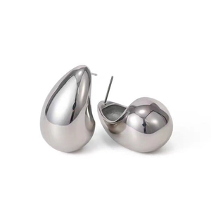 Polished silver teardrop earrings with a sleek mirror finish and minimalist design