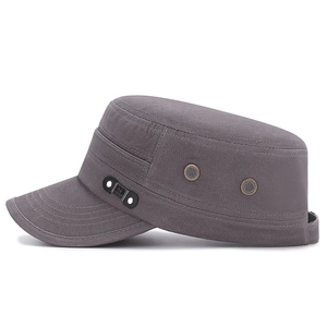 Men's dark grey cotton cadet cap with breathable eyelets and fashion leather logo