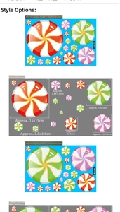 Detailed size layout of spiral candy glass stickers for Christmas party window decoration