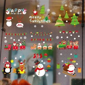 Christmas window static stickers with Santa, snowman and reindeer for glass decoration