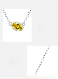 Detailed macro view of S925 silver necklace with 5A yellow oval zircon pendant