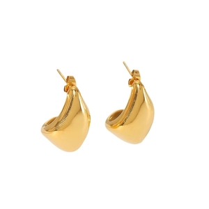 Minimalist 18K gold-plated irregular teardrop hoop earrings with high-polish finish
