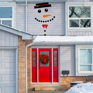 Outdoor Christmas snowman face decoration kit for garage door and exterior wall display