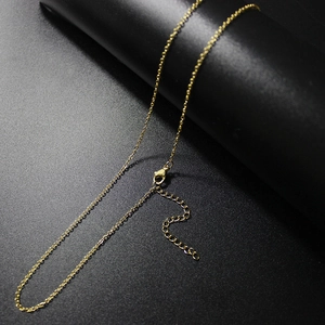 Minimalist gold thin chain necklace with lobster clasp on a professional black background