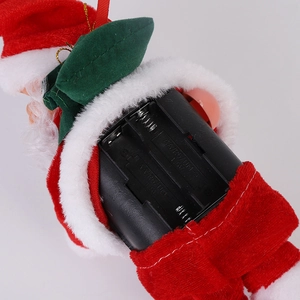 Detailed view of the battery compartment for electric climbing Santa Claus toy