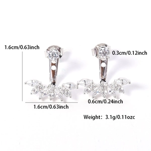 Detailed view of silver petal stud earrings with white zircon measuring 1.6cm and 3.1g