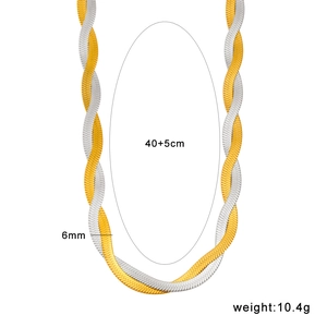 Detail showing 6mm width and 45cm length dimensions of the dual tone snake chain necklace