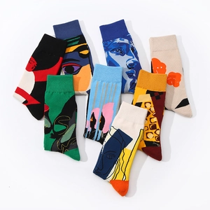 Abstract Picasso art cotton socks with colorful portrait patterns for men and women