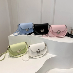 Women Crossbody Bag PU Leather Butterfly Metal Buckle Retro Small Square Shoulder Bag Minimalist Fashion