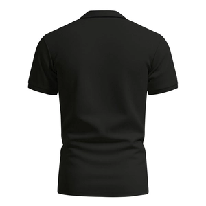 Rear view of a black quick-dry polo shirt with breathable mesh texture and flat collar