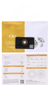 Official GRA certification report for 1.0ct D color VVS1 moissanite gemstone with details