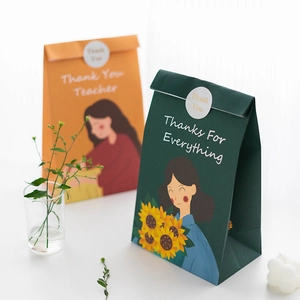 Cartoon Teacher's Day Gift Wrapping Bags Set With Thank You Stickers White Cardboard Party Favors For School Classroom