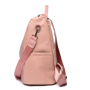 Pink minimalist anti-theft leather backpack for women with detachable shoulder straps