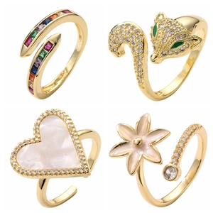 Bagues Réglables De Mode Cuivre Micro Incrusté Zircon Renard Cœur Fleur Plaqué Or Bijoux Pour Femmes Accessoires Tendance