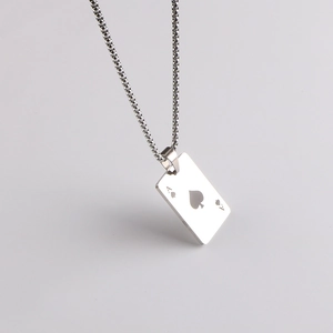 Titanium steel necklace with Ace of Spades poker pendant on box chain for men and women