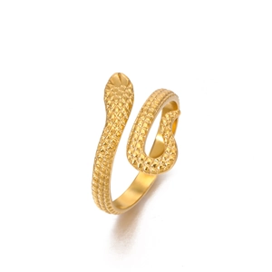 Adjustable golden snake-shaped titanium steel ring with realistic scale texture for unisex