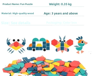 Detailed view of colorful geometric wooden puzzle shapes showing various creative patterns