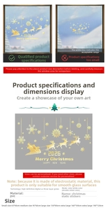 Detailed size chart for golden reindeer Christmas window stickers in five dimensions