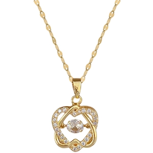 Elegant gold titanium steel necklace featuring a hollow double heart pendant with zircon