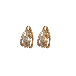 Luxurious gold layered geometric hoop earrings with micro-paved cubic zirconia stones