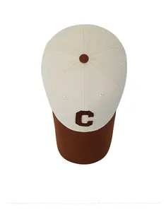 Top view of two-tone baseball cap with contrast brim and letter C embroidery