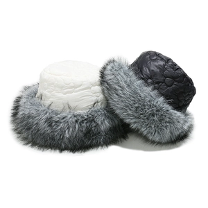 Winter quilted faux fox fur bucket hats for women in black and white colors