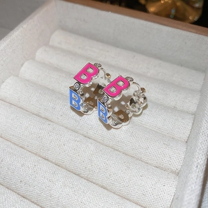 Letter B Hoop Earrings Copper Enamel Zircon Dainty Colorful Jewelry Women With Steel Earring Post
