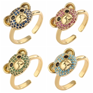 Bear Head Adjustable Open Ring Copper Micro Pave Zircon Animal Shape Fashion Jewelry For Women And Men