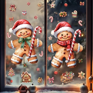 Christmas gingerbread man and candy house static PVC window stickers for holiday party decor