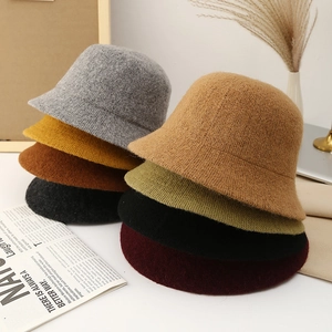 Japanese Style Knit Bucket Hat For Women Solid Color Warm Winter Fisherman Hat Minimalist Crochet Cloche Hat Elegant Basin Hat