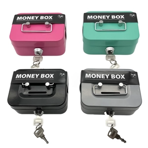 Portable Metal Money Box With Key Lock And Handle Small Mini Cash Safe Piggy Bank For Kids Adults Home Office