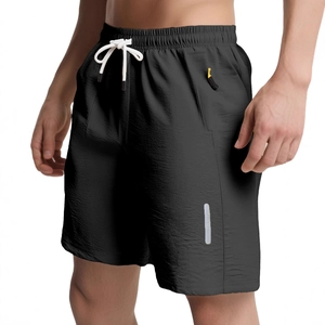 Men's quick-dry tactical sports shorts in black with white drawstring and zip pockets