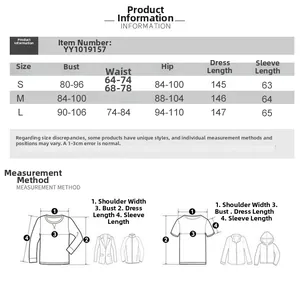 Detailed size chart for women's high neck long sleeve dress with body measurements in cm