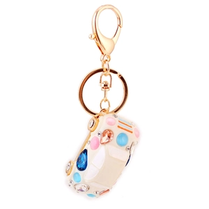 Sparkling crystal rhinestone car keychain with colorful gemstones and gold-tone metal hardware