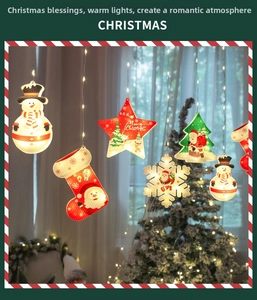 Detailed view of LED Christmas hanging lights featuring snowman and star ornaments