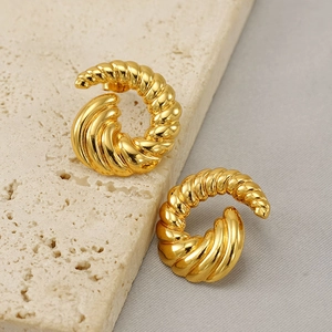 Boucles D'oreilles Créoles Torsadées Acier Inoxydable Plaqué Or 18k Style Vintage Français Mode Pour Femmes