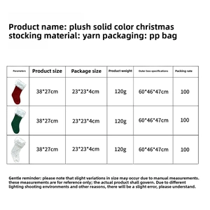 Size chart showing large knit Christmas stockings in red, white, and green colors